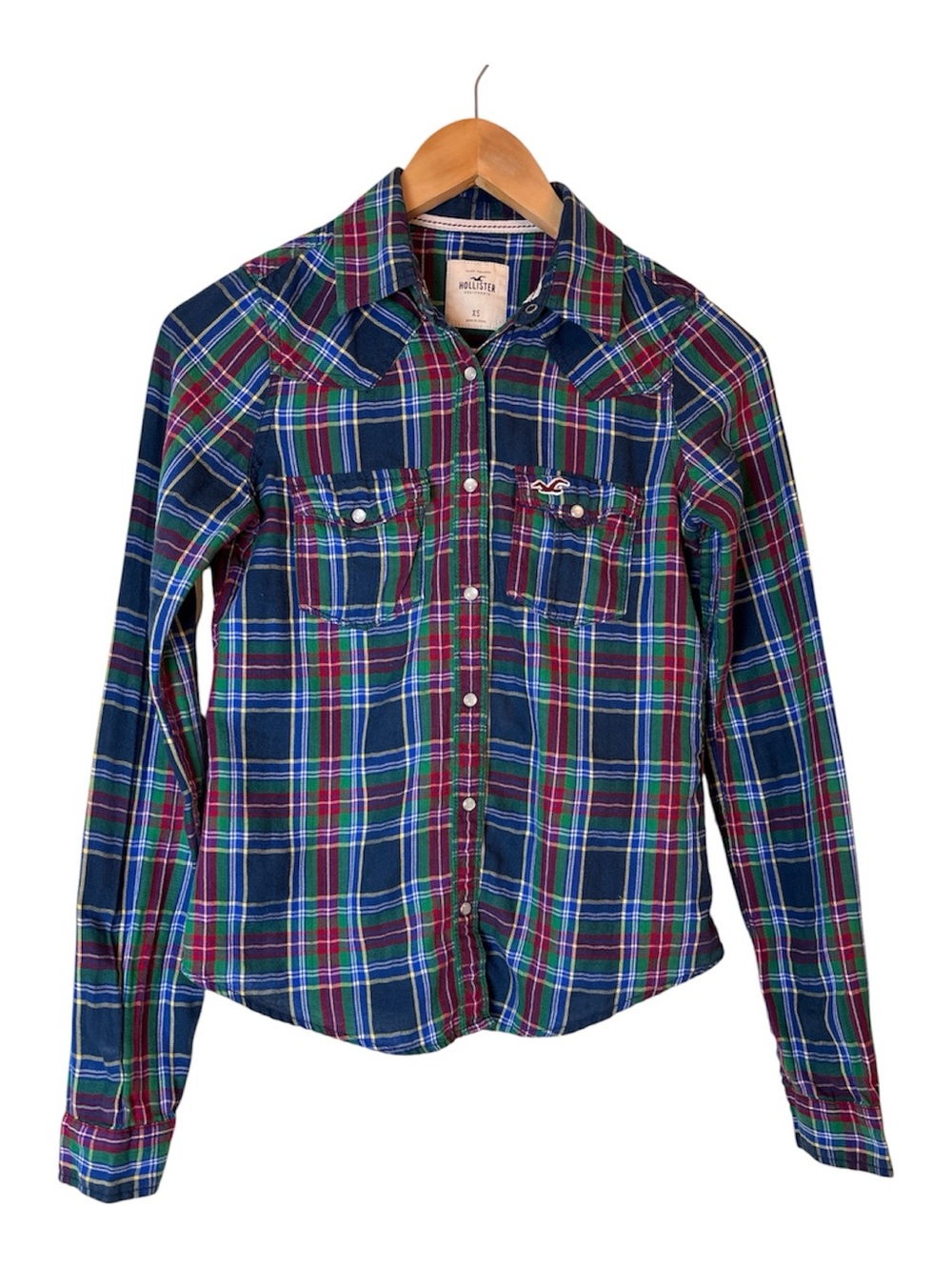 Hollister Shirt Plaid Women Size XS Snap Button-Down Logo 2YK Cowgirl